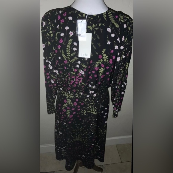 🎉HP🎉New! Joie Acantha 3/4 Sleeve Black Floral Wrap Dress Size Large🌿 - Picture 6 of 12
